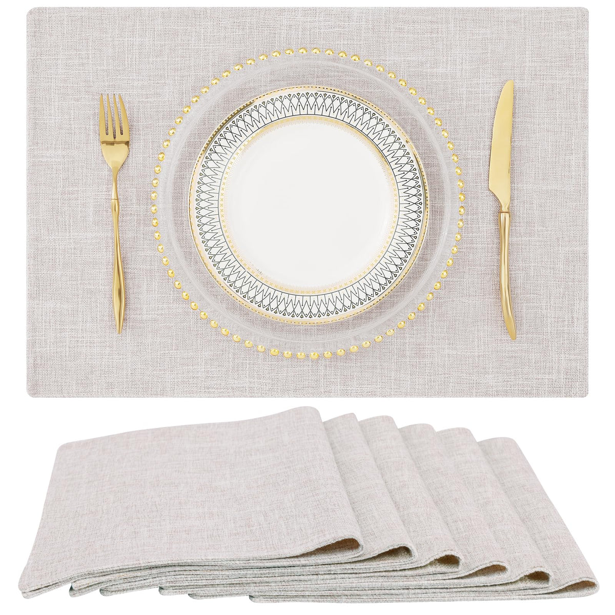 Homing cotton linen placemats in beige for everyday dining and warm table setting.