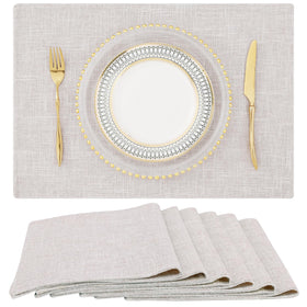 Homing cotton linen placemats in beige for everyday dining and warm table setting.