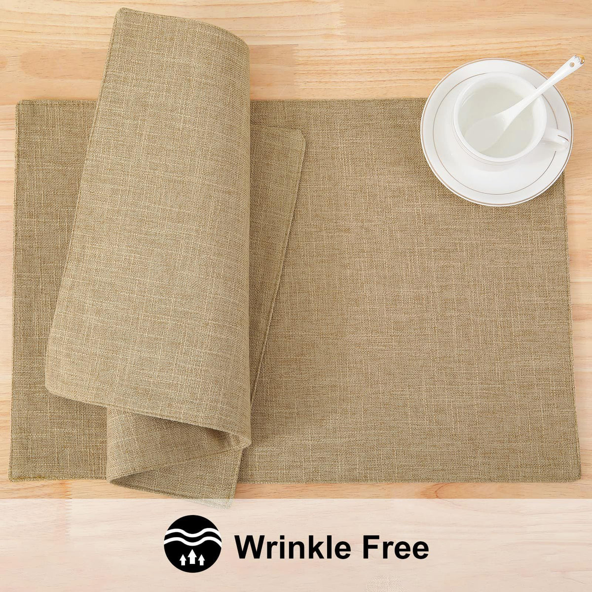 Closeup weaving texture reveals durable cotton-linen blend for everyday meals