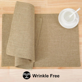 Closeup weaving texture reveals durable cotton-linen blend for everyday meals