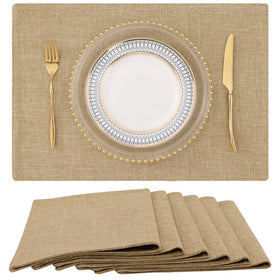 Homing cotton-linen placemats top view shows warm farmhouse style and surface protection