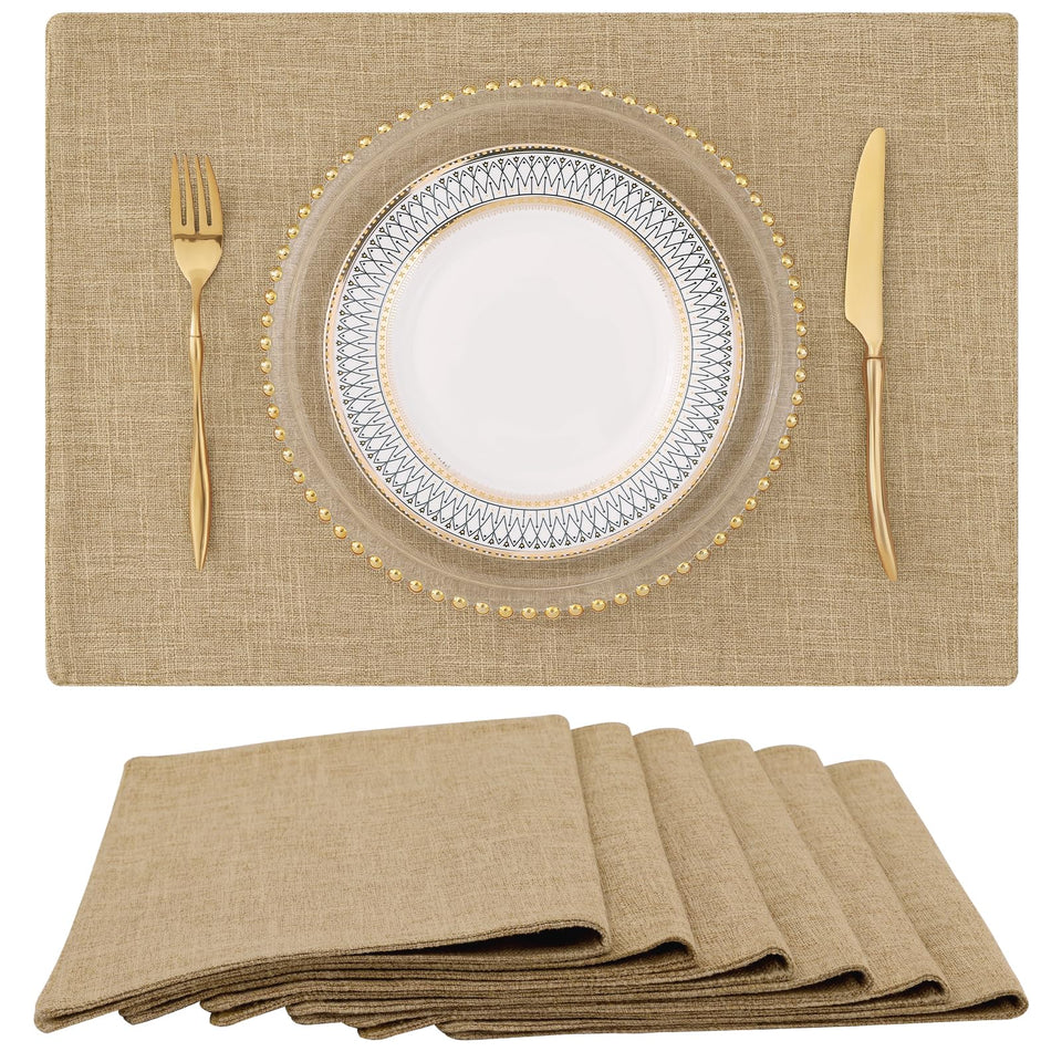 Homing cotton-linen placemats top view shows warm farmhouse style and surface protection