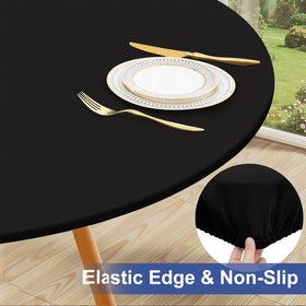 Homing machine-washable tablecloth cleans easily after meals.