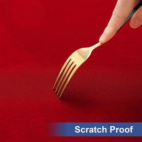 Homing red rectangle table cloth cover adds bold color to setups.
