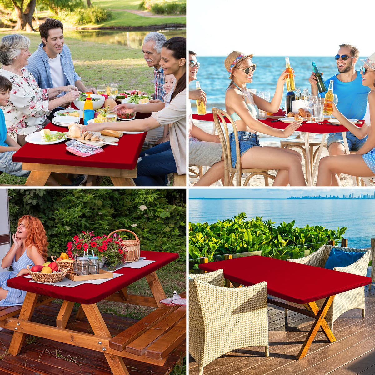 Homing rectangle table cloth cover fits six-foot tables for versatile use.