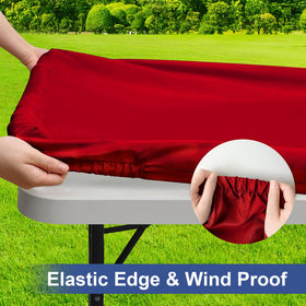 Homing rectangle table cloth cover shows wind-proof fit keeps fabric in place.
