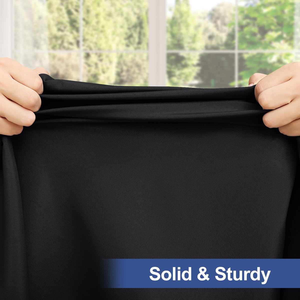 Homing soft-touch polyester fabric creates smooth, wrinkle-minimized dining setup