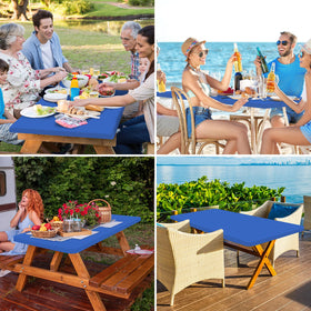 Homing water-repellent coating tablecloth helps liquids bead up during picnics.