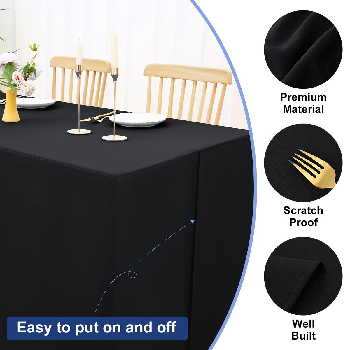 Homing waterproof backing detail demonstrates spill resistance for indoor or outdoor events