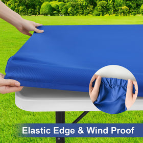 Homing waterproof tablecloth in blue protects surfaces from spills and stains.