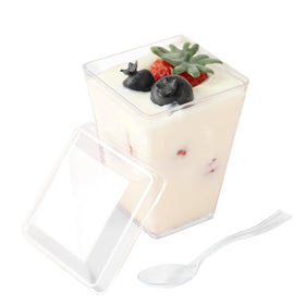 HOMIP 60-pack 5oz dessert cups with lids for elegant party servings.