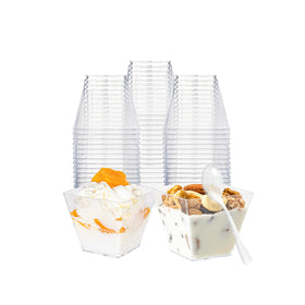 HOMIP 60Pack 4oz dessert cups in clear plastic, ideal for layered parfaits.