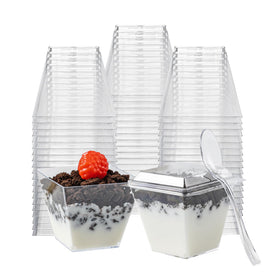 HOMIP dessert cups with lids and spoons, 60-pack, ideal for party desserts and neat transport.