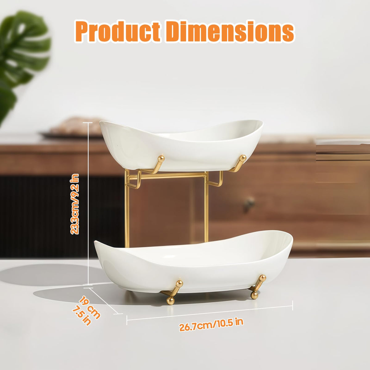 HOMKULA two-tier fruit bowl corner display with two bowls