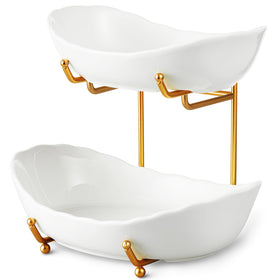 HOMKULA 2-tier ceramic fruit bowl front view with compact counter display