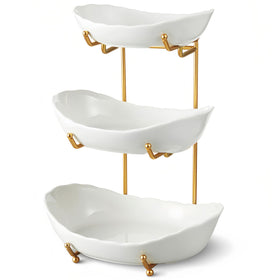 HOMKULA ceramic 3-tier bowl on gold stand for fresh fruit display on the counter