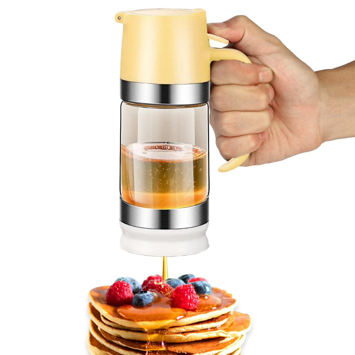 HOMKULA glass honey dispenser with no-drip mechanism keeps counters clean