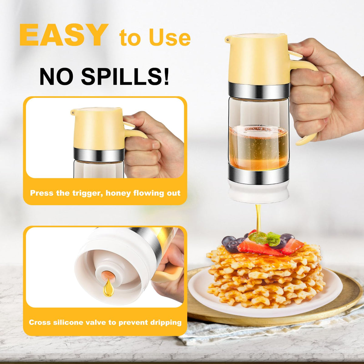 HOMKULA honey dispenser with BPA-free lid for safe storage