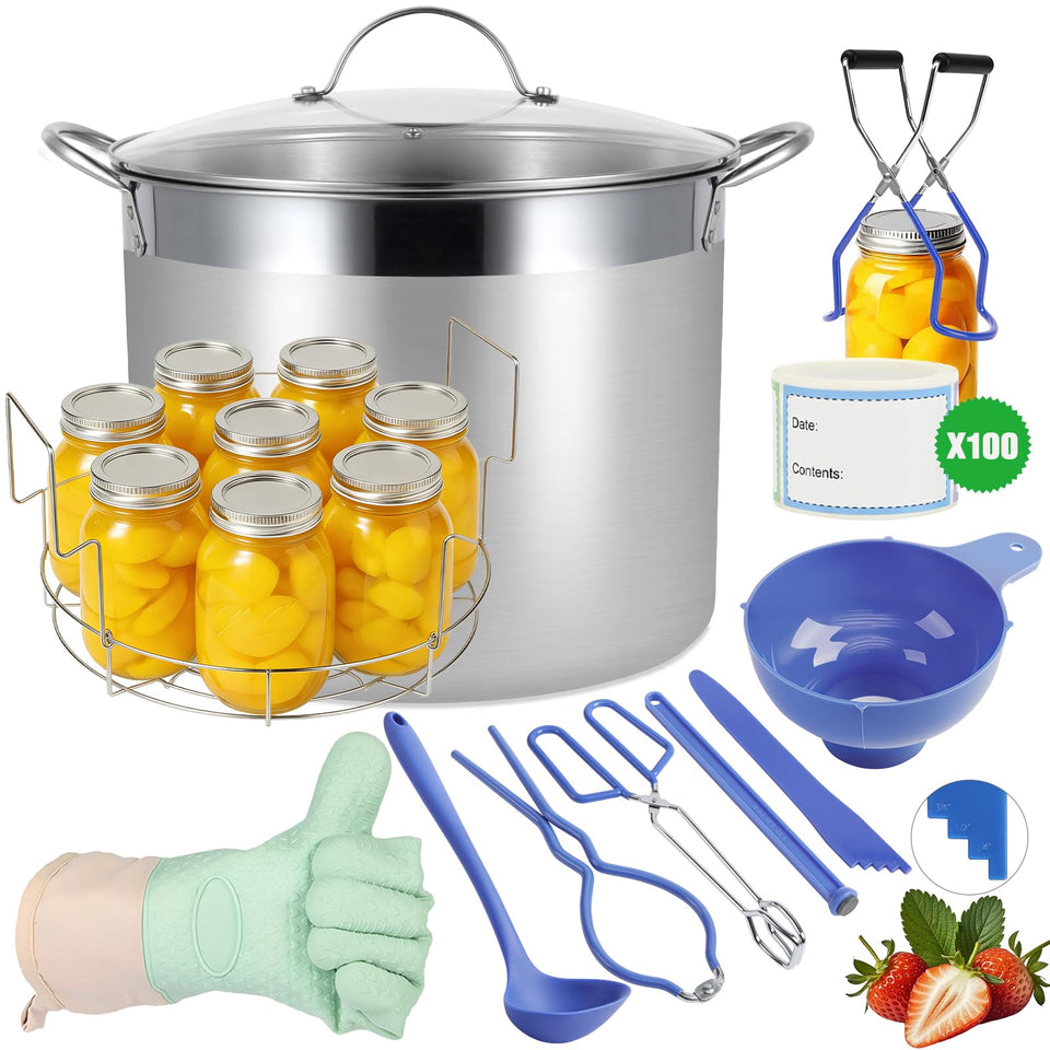 HOMKULA stainless steel canning pot with rack and lid for safe water-bath canning
