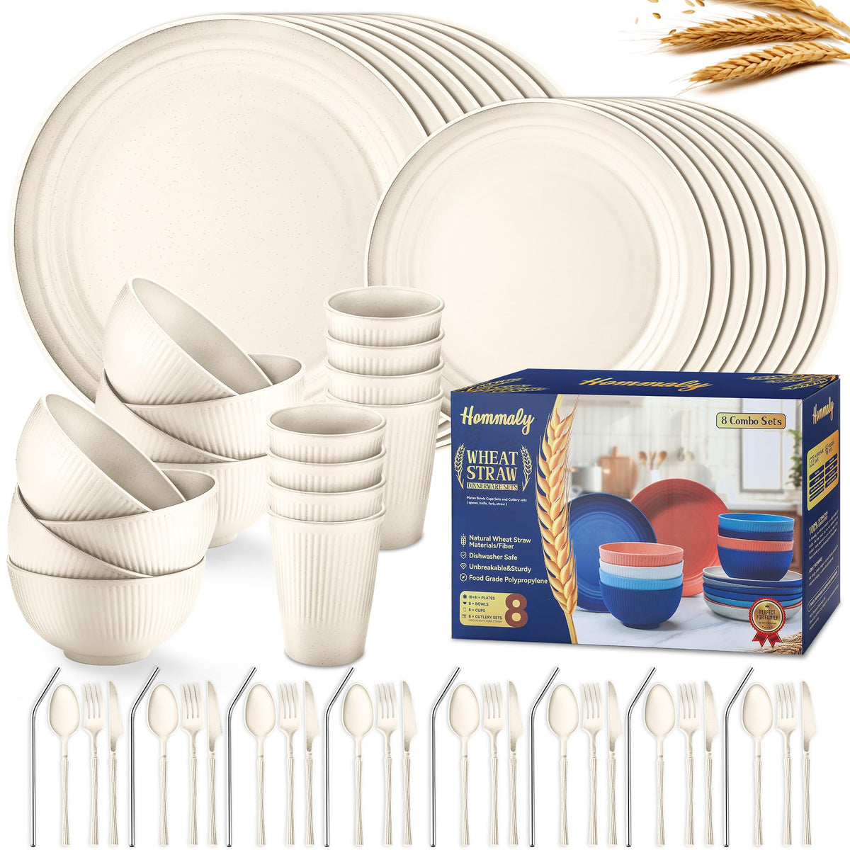 Hommaly beige wheat straw plates for lightweight, everyday dining.