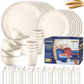 Hommaly beige wheat straw plates for lightweight, everyday dining.