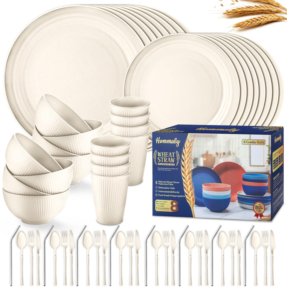 Hommaly beige wheat straw plates for lightweight, everyday dining.