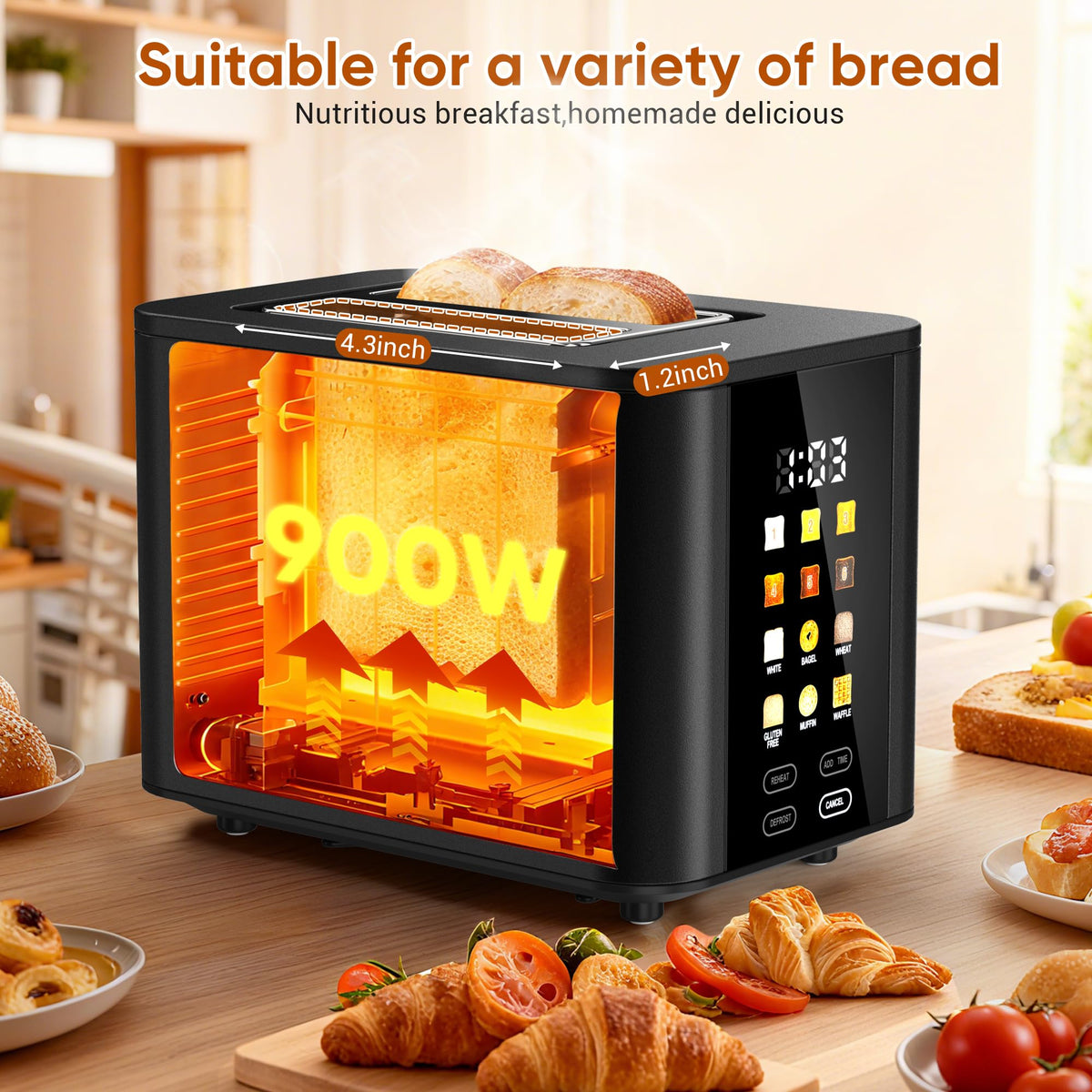 Hommater 6 browning settings personalize crispness for every slice.