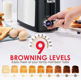 Hommater Toaster defrost function in action for frozen bread