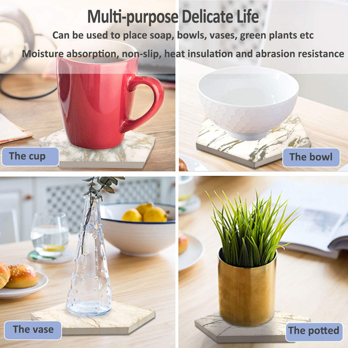 Hommtina eight-piece coaster set adds elegant bar cart décor and practicality