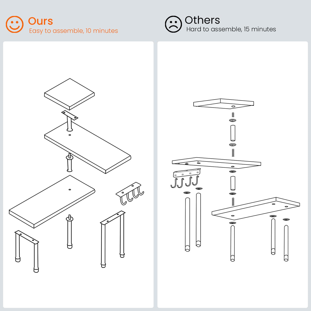 Homode adjustable lower shelves offer flexible left-right placement.