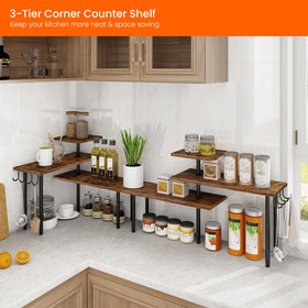Homode bathroom counter organizer with hooks providing extra storage for toiletries.
