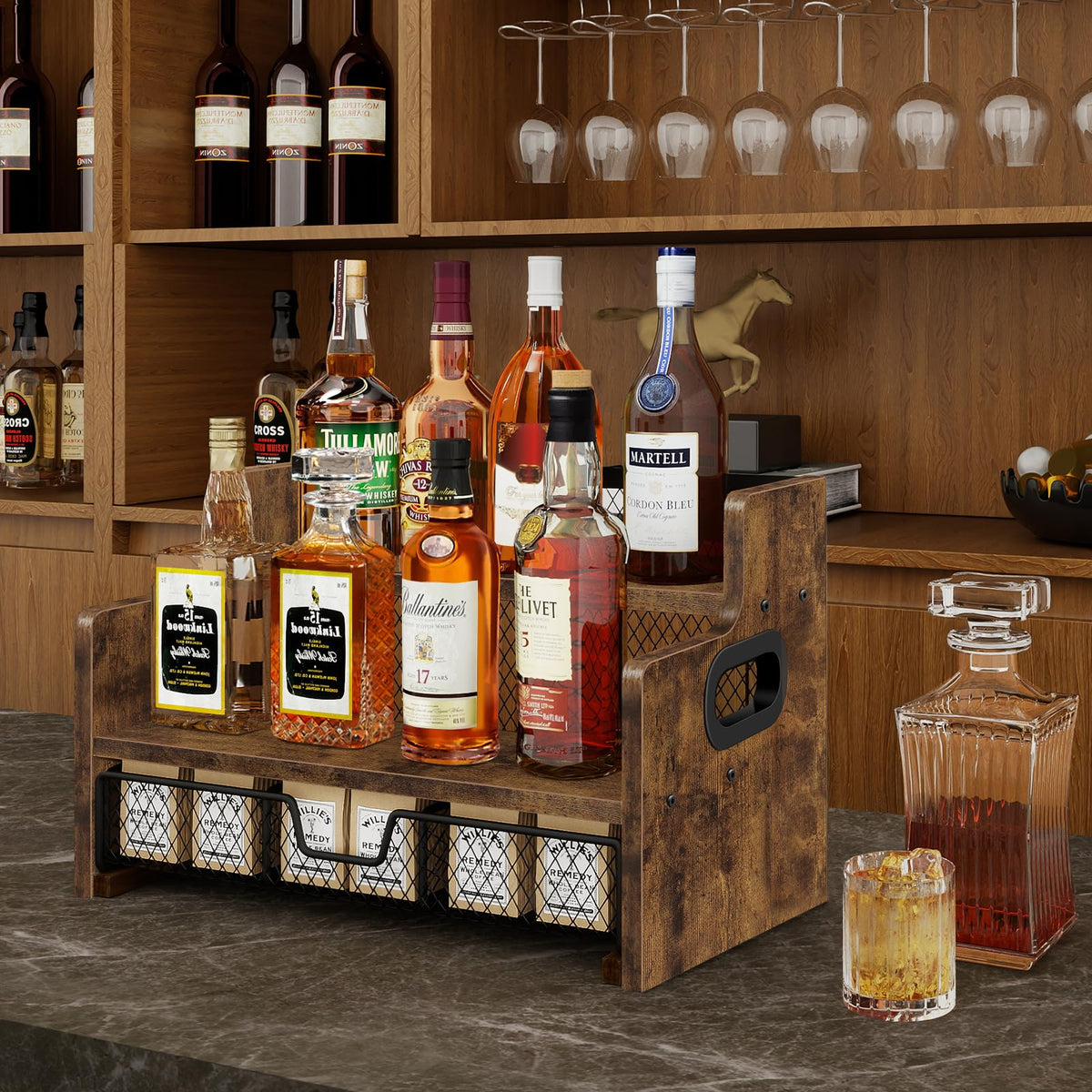 Homode coffee bar organizer arranges syrups and capsules for quick drinks