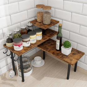 Homode kitchen countertop organizer with a 3-tier corner shelf for spices and small items.