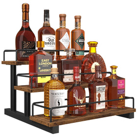 Homode liquor bottle display shelf top view for easy bottle access and stylish organization.