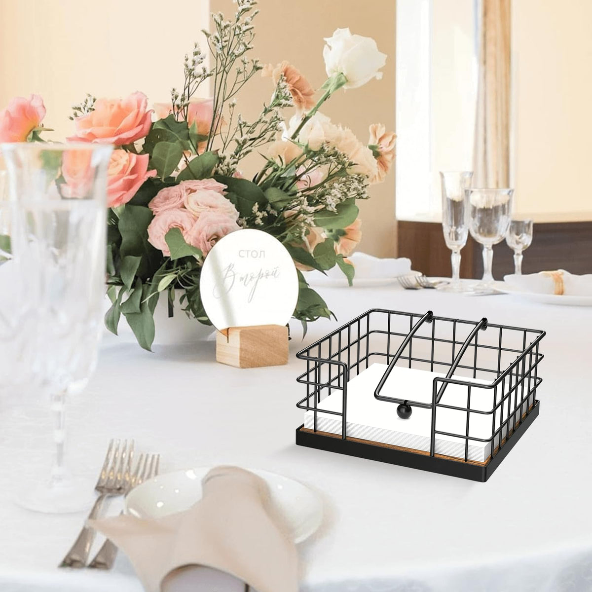 Homode napkin holder has non-slip pads to protect surfaces