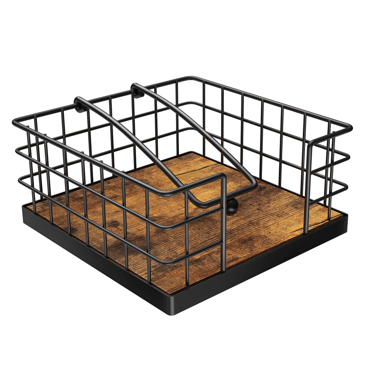 Homode napkin holder on table with flat basket for organized napkins