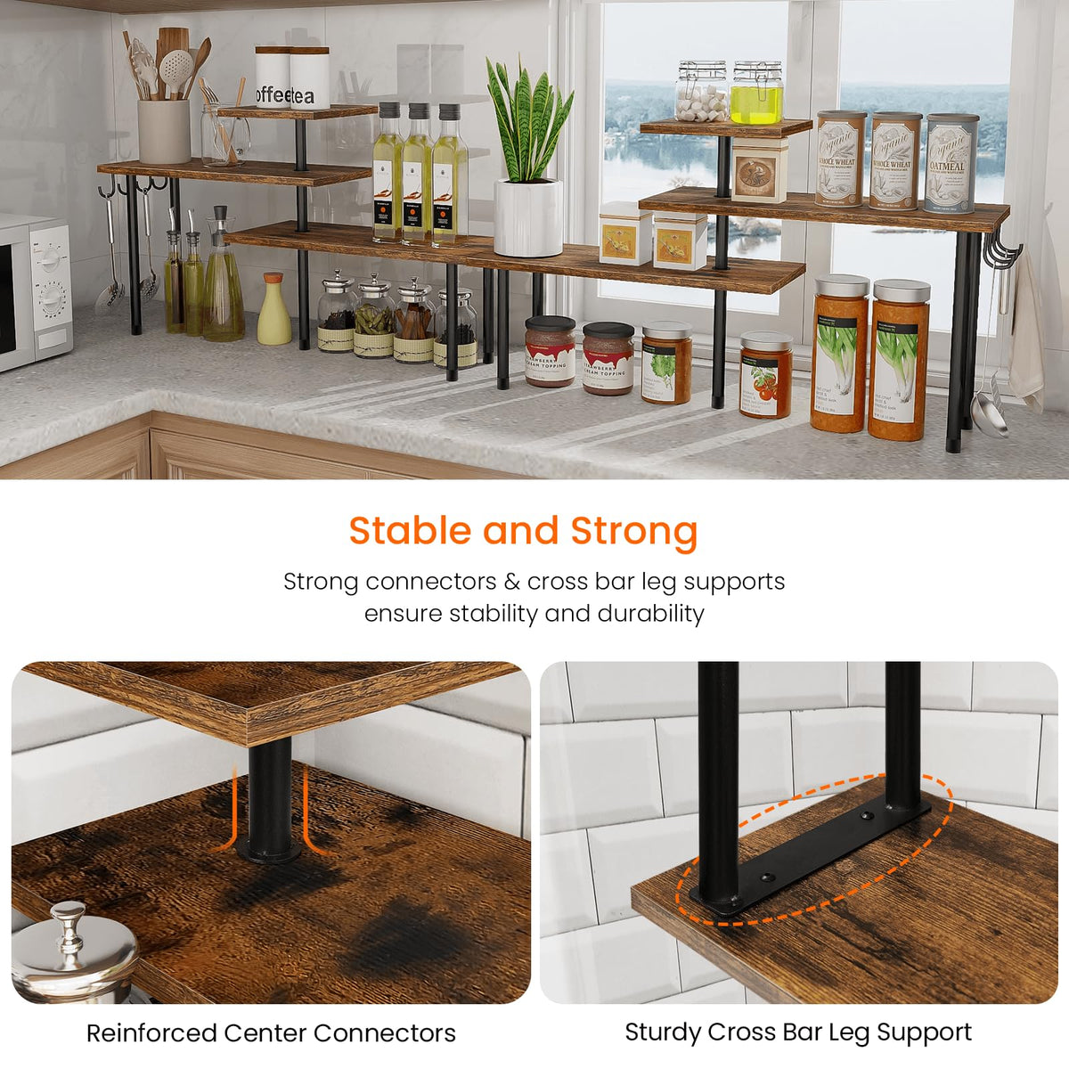 Homode over-sink storage rack maximizes counter space and convenience.