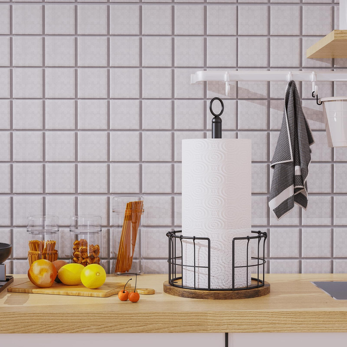 Homode paper towel holder supports standard and jumbo rolls