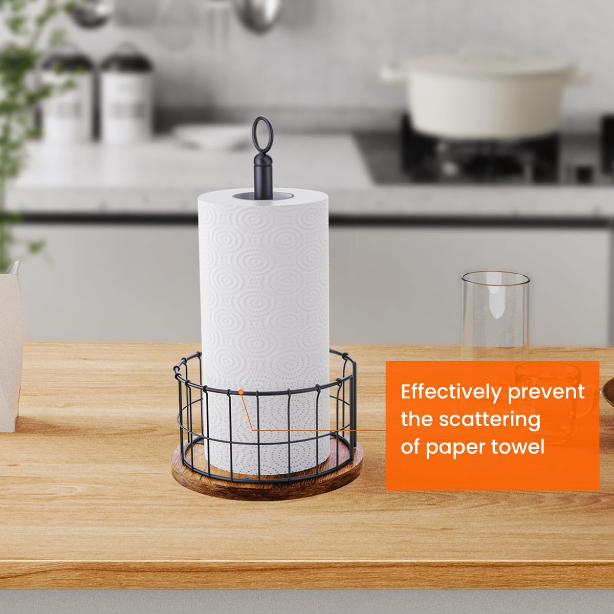 Homode paper towel holder top ring for easy roll replacement