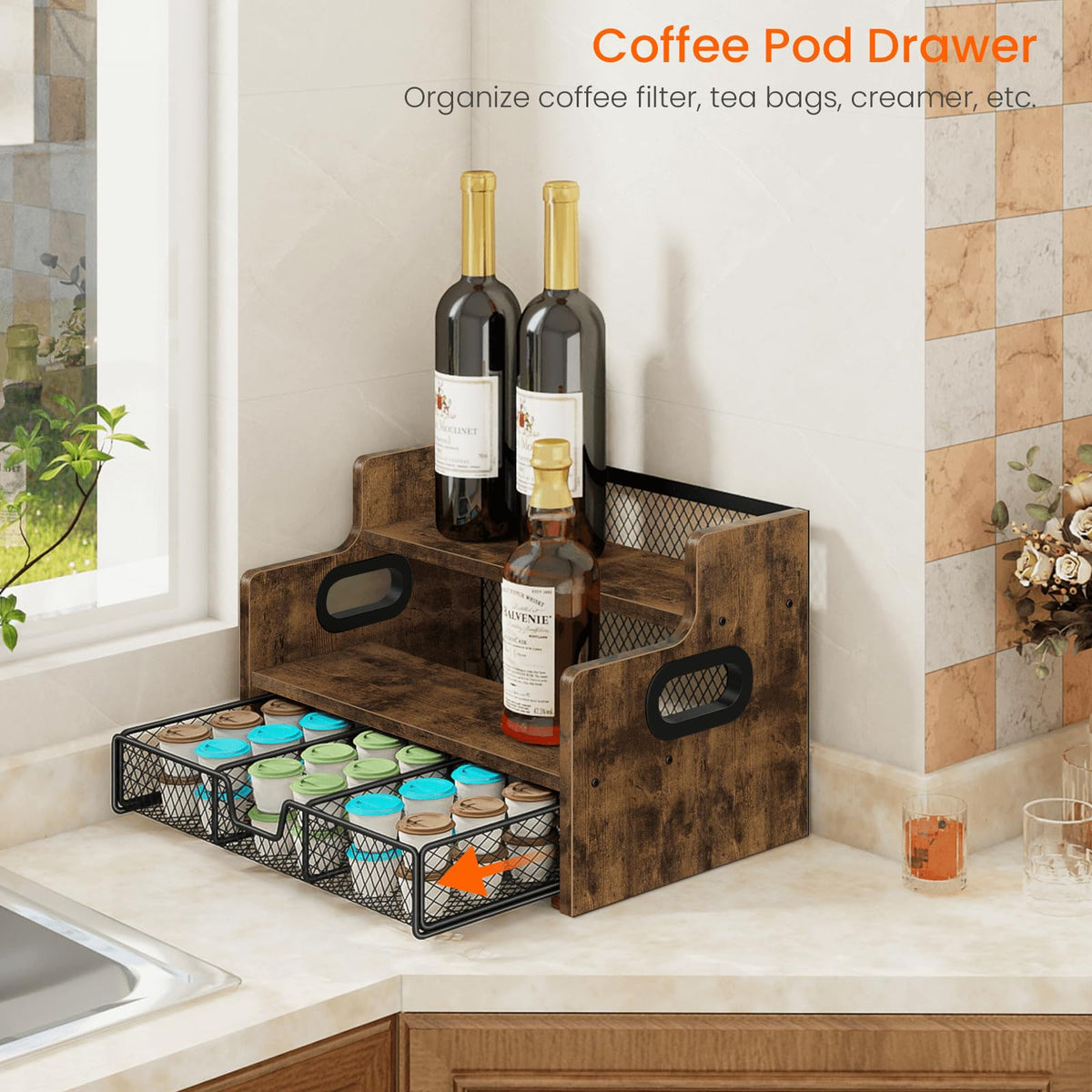 Homode sturdy wood construction provides a stable kitchen display
