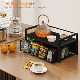 Homode tea drawer organizer with top tray design offers display space for cups and essentials