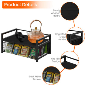 Homode tea station organizer sits on counter, enhancing kitchen decor and accessibility
