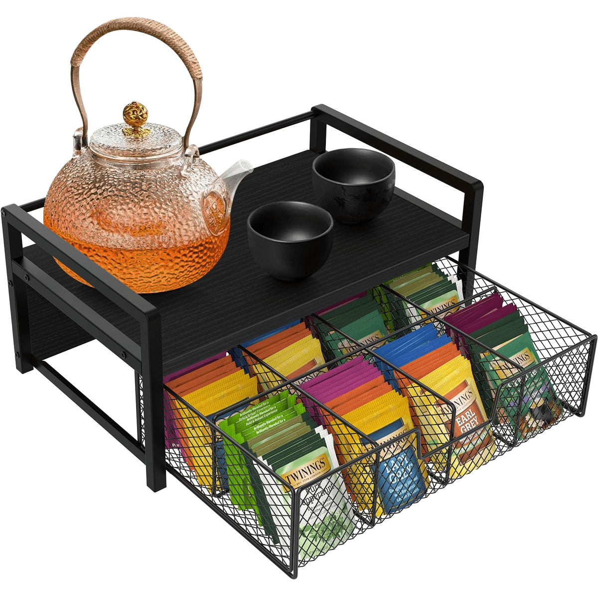 Homode wood tea bag organizer with eight compartments keeps tea types neatly separated