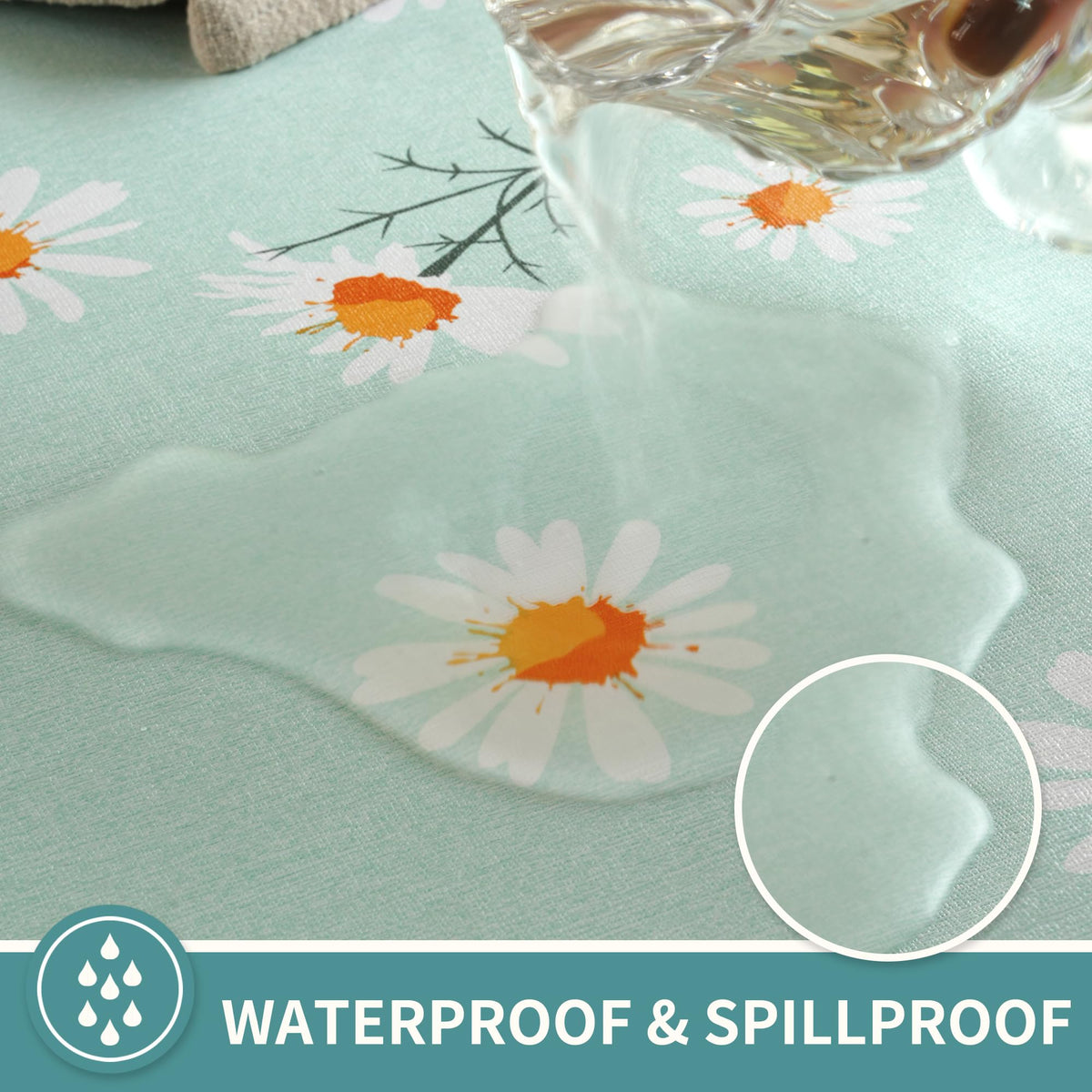 HOMOHEINI wipe-clean vinyl table cover cleans quickly after meals.