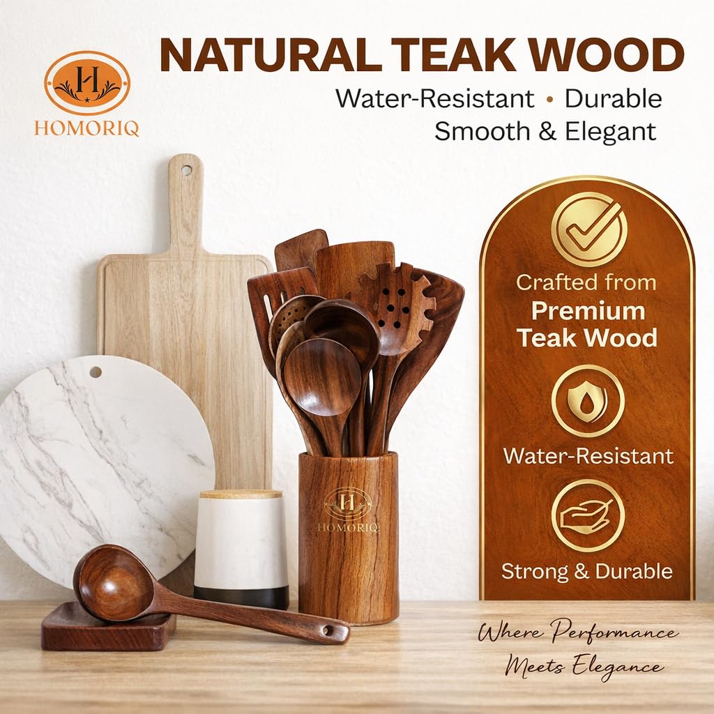 HOMORIQ wooden scraper and spatula highlight natural grain and non-stick-friendly finish