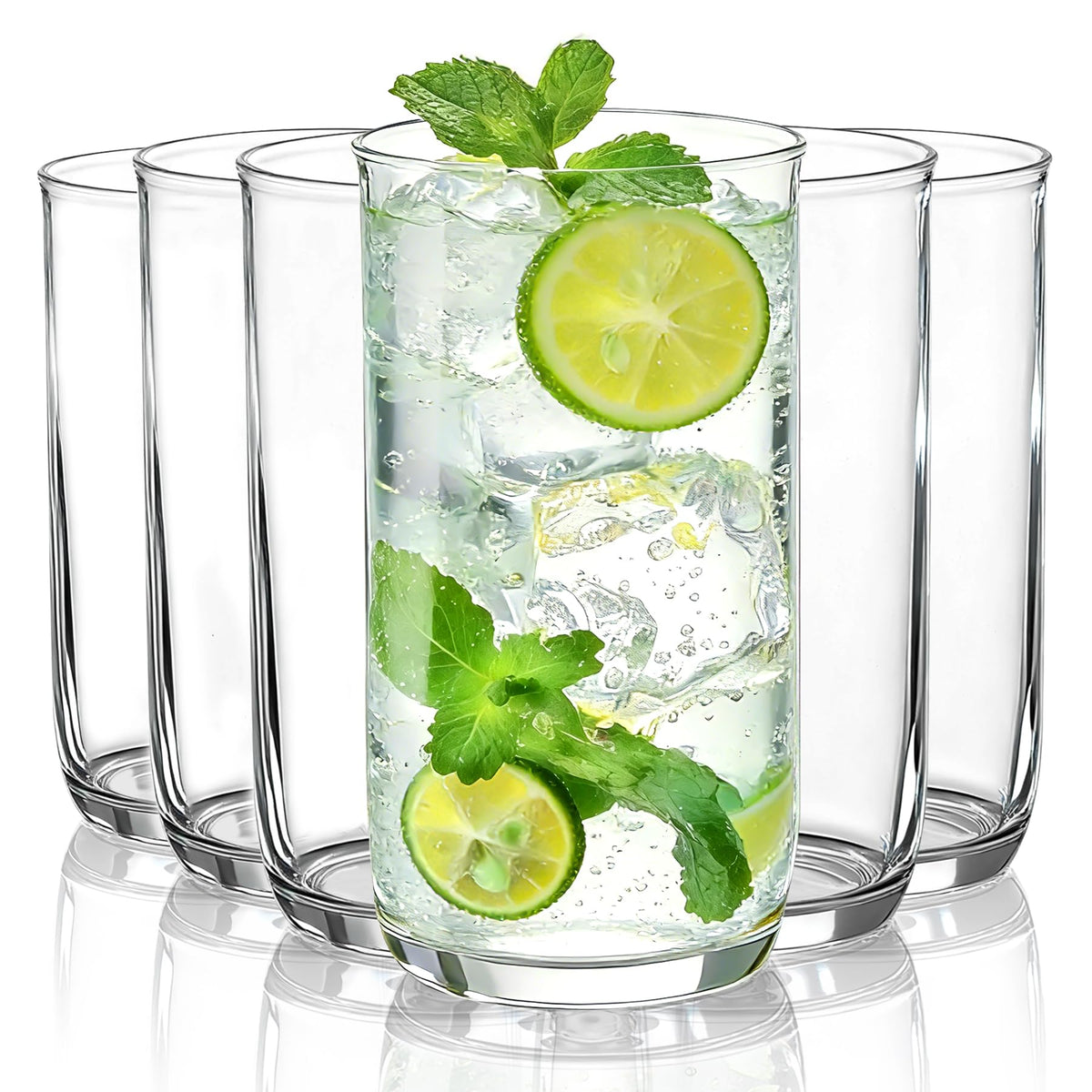 HOMQUEN 14oz highball glasses in crystal-clear PET, ideal for daily use