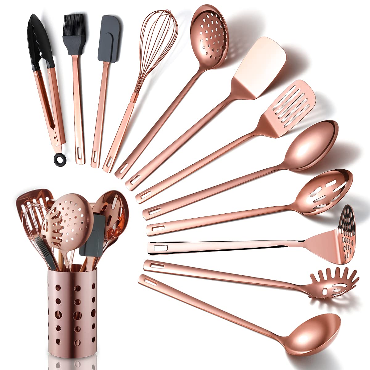 HOMQUEN copper ladle with rose gold finish for smooth soup scooping