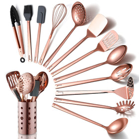 HOMQUEN copper ladle with rose gold finish for smooth soup scooping