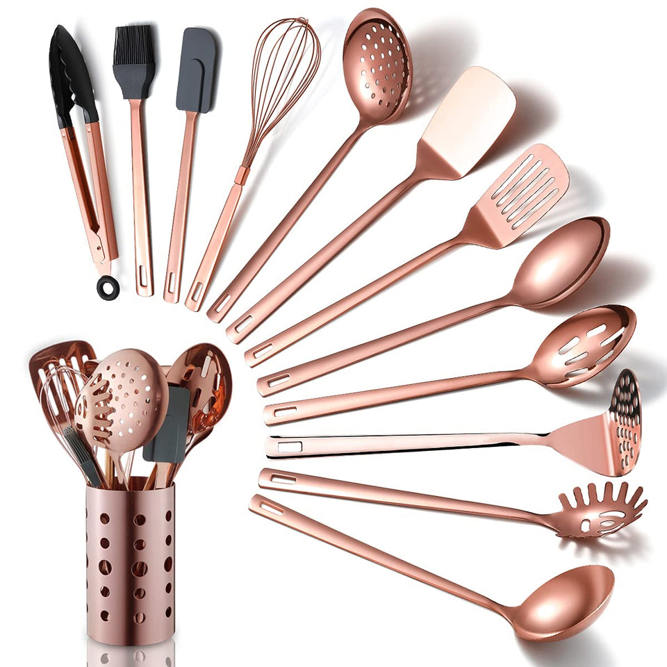 HOMQUEN copper ladle with rose gold finish for smooth soup scooping
