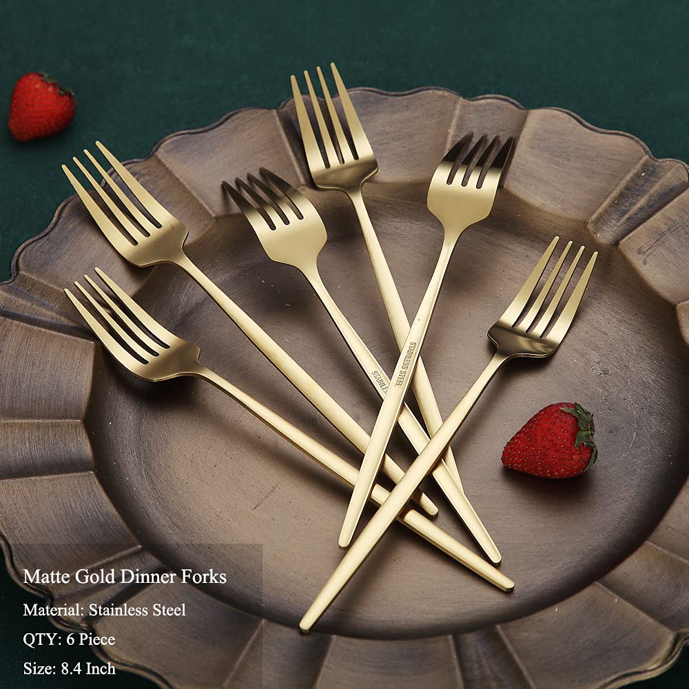 HOMQUEN Matt Gold forks with ergonomic forged handle for comfortable grip